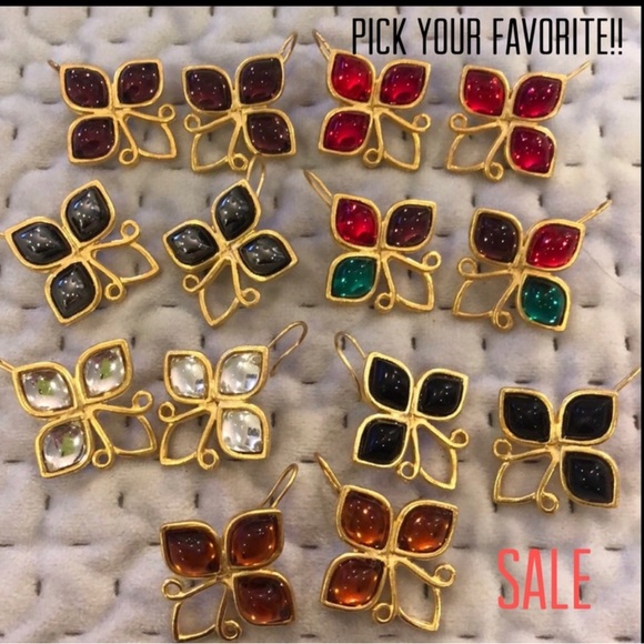 Amethyst Cabochon Matte Gold Earrings-Boutique (other colors available) - Picture 2 of 4